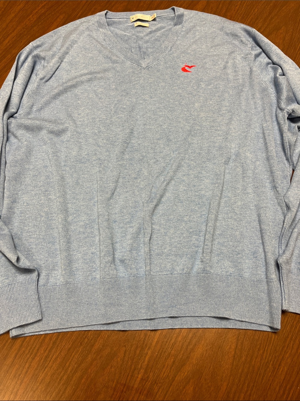 Peter Millar Light Blue V-Neck Golf Sweater with Logo, size XXL